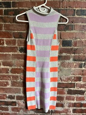 NWOT Anthropologie Sleeveless Striped Knit Midi Dress in Lilac, Gray & Orange